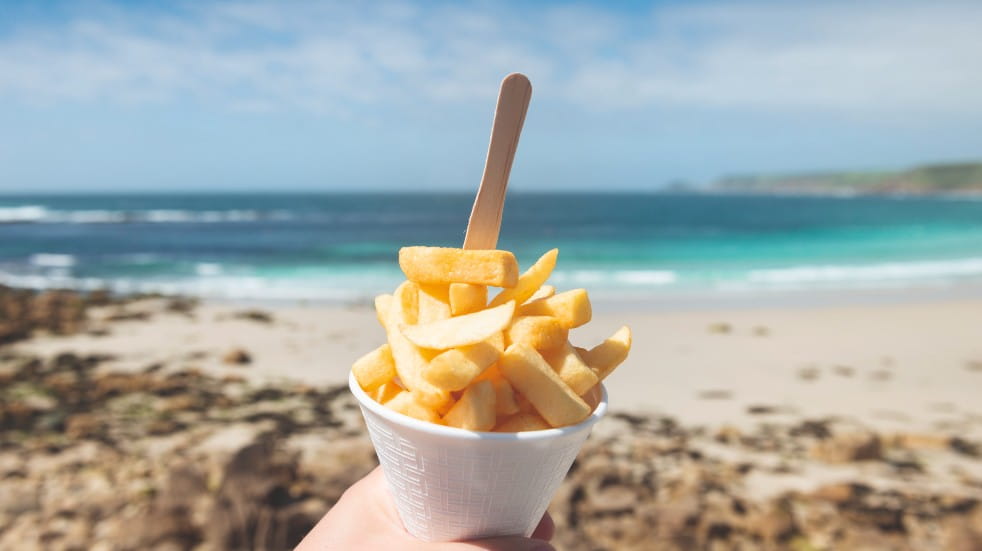 fish and chips on the beach